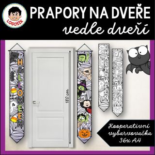 Prapory na dveře nebo vedle dveří - HALLOWEEN - kooperativní vybarvovačka...